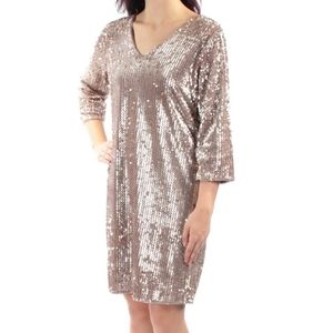 New Alfani Velveteen Sequined A-Line Beige 2 Dress